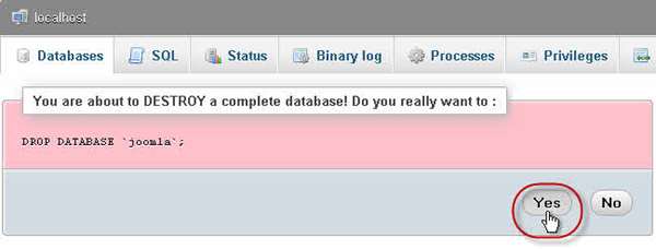 phpmyadmin delete database entry